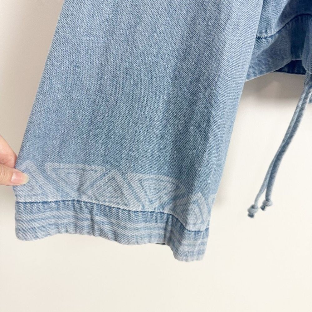 CLOTH & STONE Wrap Crop Top Large Blue Denim Tie Long Flared Sleeve Aztec - Picture 3 of 10